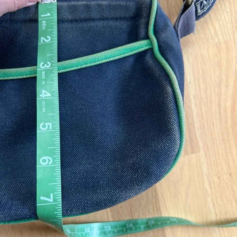 Lands End Vintage Crossbody Canvas Purse Bag Green Blue Preppy Shoulder Small